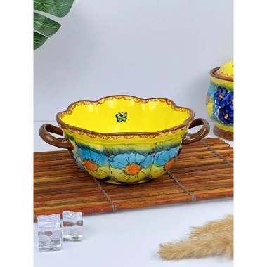 Bộ Bát Sứ Đẹp Xuất Âu - Bát Ăn Cơm Họa Tiết Dạ Yến Vàng Mix Xanh Dương Vẽ Tay, Giá 104.400₫