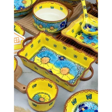 Bộ Bát Sứ Đẹp Xuất Âu - Bát Ăn Cơm Họa Tiết Dạ Yến Vàng Mix Xanh Dương Vẽ Tay, Giá 104.400₫