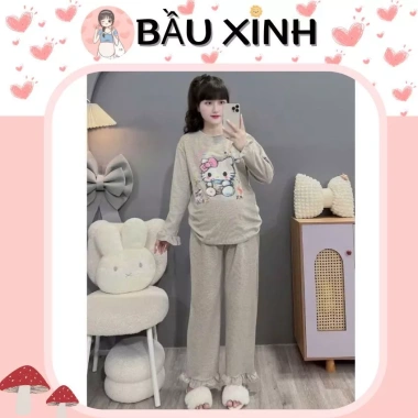 Bộ bầu mặc nhà thu đông Hoạt Tiệt Mèo kèm tay bẻo điện Đà B389 – CO dàn thoái mái, chỉ 235.000₫ 4