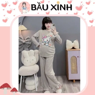 Bộ bầu mặc nhà thu đông Hoạt Tiệt Mèo kèm tay bẻo điện Đà B389 – CO dàn thoái mái, chỉ 235.000₫ 7