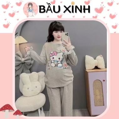 Bộ bầu mặc nhà thu đông Hoạt Tiệt Mèo kèm tay bẻo điện Đà B389 – CO dàn thoái mái, chỉ 235.000₫ 9