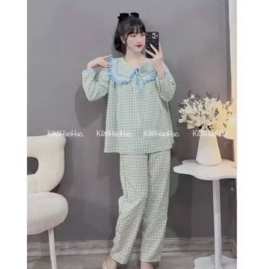 Bộ bầu sau sinh Dài Đũi Thái Kẻ Cổ Lá kèm dây buộc nơ 5 màu - Giá 150.000 VND 2
