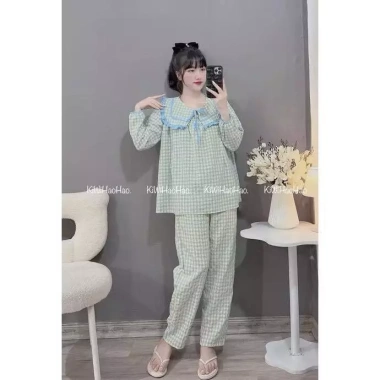 Bộ bầu sau sinh Dài Đũi Thái Kẻ Cổ Lá kèm dây buộc nơ 5 màu - Giá 150.000 VND 3