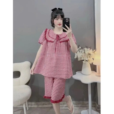 Bộ Bầu Sau Sinh Đũi Thái Kẻ Cổ và Dây - Giá chỉ 131.200đ, giảm mạnh 2
