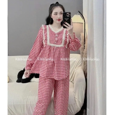 Bộ bầu sau sinh Thái dài kẻ ren vuông kèm nơ – Siêu mềm, giảm giá 18% 7
