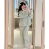 Bộ bầu sau sinh Thái dài kẻ ren vuông kèm nơ – Siêu mềm, giảm giá 18% 9