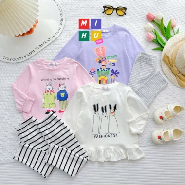 Bộ bé gái áo baby doll + quần ôm, thun in cartoon dễ thương, giảm giá 99k 2