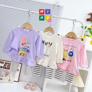 Bộ bé gái áo baby doll + quần ôm, thun in cartoon dễ thương, giảm giá 99k 6