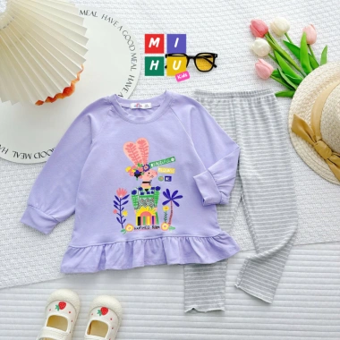 Bộ bé gái áo baby doll + quần ôm, thun in cartoon dễ thương, giảm giá 99k 8