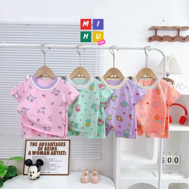 Bộ Bé Gái Áo Tay Cộc và Quần Lửng Cotton Chính Phẩm - Giá 91.500 VNĐ, Mềm Thoáng