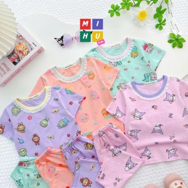 Bộ Bé Gái Áo Tay Cộc và Quần Lửng Cotton Chính Phẩm - Giá 91.500 VNĐ, Mềm Thoáng