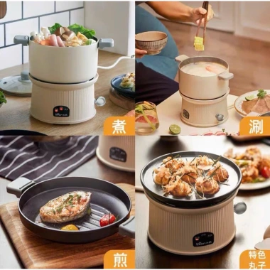 Bộ bếp nồi đa năng Bear DRG-E12H1 1.2L kèm chảo và khay nướng chống dính, bảo hành 12 tháng, giá chỉ 855.000₫