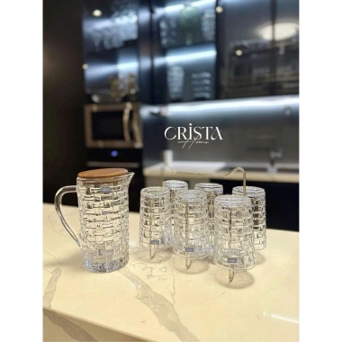 Bộ bình cốc thuỷ tinh Caro trắng CRISTA HOME - Set ly bình khay sang trọng decor bàn ăn, quà Tân Gia 115k 7