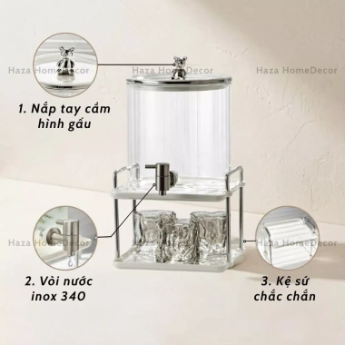 Bộ bình côc thủy tinh chịu nhiệt 5L, bình nước có vòi kệ, sứ côc nước, giảm giá 20% 4