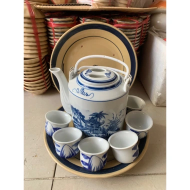 Bộ bình trà 1 lít + 6 chén + dĩa chấm sạn - Giá ưu đãi 130.000₫ 2
