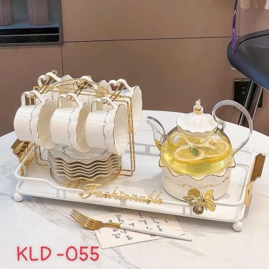 Bộ Bình Trà Ấm Chén kèm khay, lót tách, bếp châm trà viên vàng - Giá ưu đãi 1.268.000 VND
