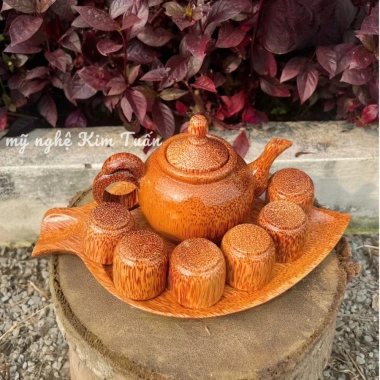 Bộ Bình Trà Gỗ Dừa kèm Khay Hình Lá Kim Tuấn - Sang Trọng, Quà Tặng Độc Đáo 3 Bộ Bình Trà Gỗ Dừa kèm Khay Hình Lá Kim Tuấn - Sang Trọng, Quà Tặng Độc Đáo 3