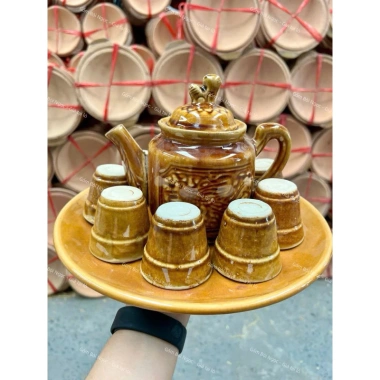 Bộ Bình Trà Nâu Cổ + Ly Trà Nâu Cổ Gốm Xưa Lái Thiêu Nam Bộ - Giá ưu đãi 154.000₫, Hoài Niệm