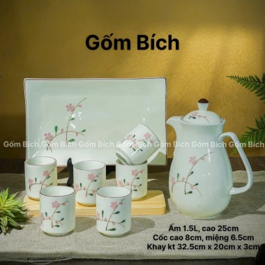 Bộ Bình Trà Sứ 1.5L Vẽ Tay Men Kem Bát Tràng - Có Khay, Ấm Pha Trà Gốm Sứ - Giá ưu đãi 230.000 VND 7
