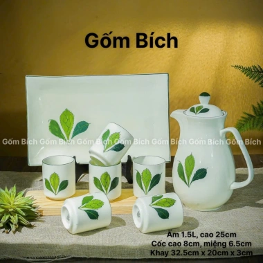 Bộ Bình Trà Sứ 1.5L Vẽ Tay Men Kem Bát Tràng - Có Khay, Ấm Pha Trà Gốm Sứ - Giá ưu đãi 230.000 VND 8