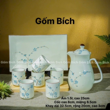 Bộ Bình Trà Sứ 1.5L Vẽ Tay Men Kem Bát Tràng - Có Khay, Ấm Pha Trà Gốm Sứ - Giá ưu đãi 230.000 VND 9