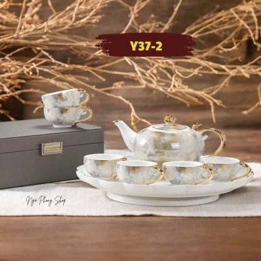Bộ bình trà sứ vân đá cao cấp kèm ly và khay đựng - Sang trọng, giá ưu đãi 438.900 dong
