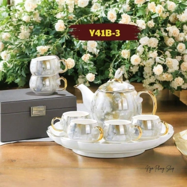 Bộ bình trà sứ vân đá cao cấp kèm ly và khay đựng - Sang trọng, giá ưu đãi 438.900 dong