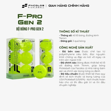 Bộ bóng pickleball Facolos F-Pro Gen 2 USAPA 40 lỗ, đường kính 74mm - 162.000₫ 2