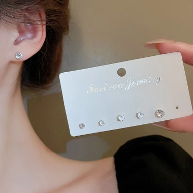 Bộ bông tai 6 chiếc hình tròn đính zirconium - nhẹ, sang, tối giản cho công sở