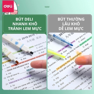 Bộ bút highlight Deli kèm sticker pastel Đánh dấu màu, ưu đãi 39k cho học sinh sinh viên