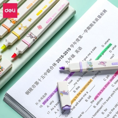 Bộ bút highlight Deli kèm sticker pastel Đánh dấu màu, ưu đãi 39k cho học sinh sinh viên