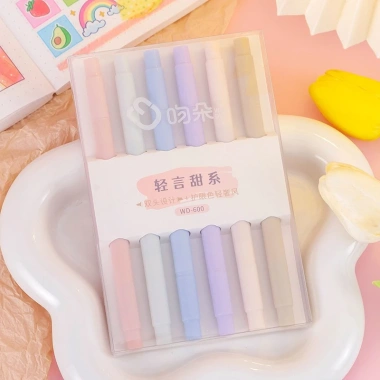 Bộ Bút Highlight Morandi 2 Đầu 6 Màu - Mực Không Độc, Bảo Vệ Mắt, Giá 18.899₫