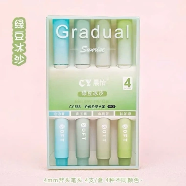 Bộ bút highlight Pastel CY Gradual Sunrise 4 màu Xanh Ngọc - Giá chỉ 28.000đ 4