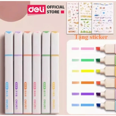 Bộ Bút Highlight Pastel S741-742-743 kèm Sticker Trang Trí Deli Dạ Quang Giá 53.900₫ 9