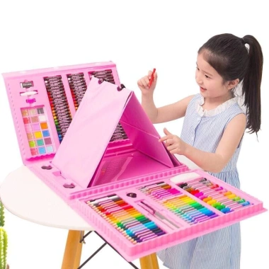 Bộ Bút Màu 208 Món kèm Bảng Vẽ, Giấy 300gsm - Hộp Vali Mỹ Thuật Bé - Quà Tết Sinh Nhật 2