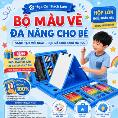 Bộ Bút Màu 208 Món kèm Bảng Vẽ, Giấy 300gsm - Hộp Vali Mỹ Thuật Bé - Quà Tết Sinh Nhật 8