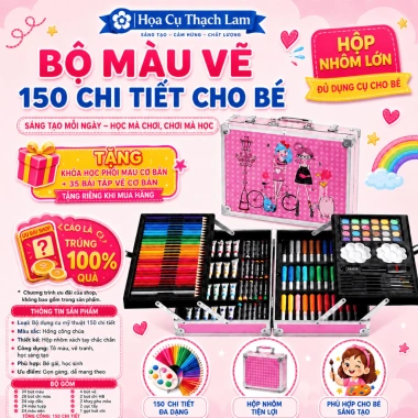 Bộ Bút Màu 208 Món kèm Bảng Vẽ, Giấy 300gsm - Hộp Vali Mỹ Thuật Bé - Quà Tết Sinh Nhật 9