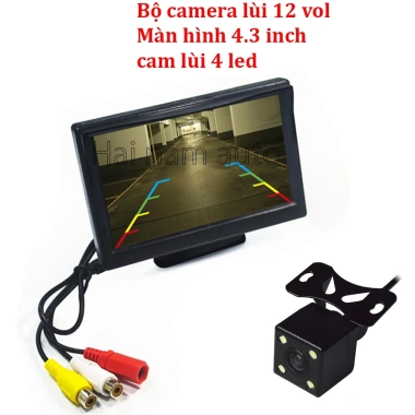 Bộ camera lùi ô tô 4.3 inch - 4 đèn LED, điện 12V, giá ưu đãi 345.000 VND