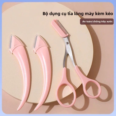 Bộ cắt tỉa lông mày chuyên nghiệp lược kéo + lưỡi dao cạo chải 2 chiếc giảm 20%