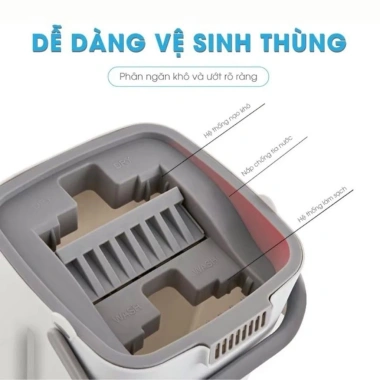 Bộ Cây Lau Nhà 1 Thùng + 2 Cây Lau + 8 Miếng Lau - Chổi Tự Vắt 360 Độ Inox, Giá ưu đãi 145.000 VND 3