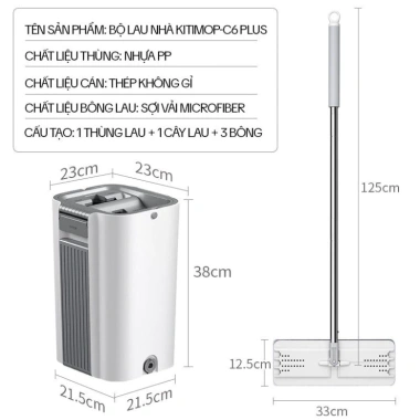 Bộ cây lau nhà MOP-JULIDO thùng tự vắt, chổi 360 độ làm sạch sàn - chỉ 185.000₫