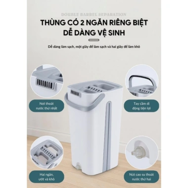 Bộ Cây Lau Nhà Thông Minh Tự Vắt 2 Ngăn 360 độ Cao Cấp 2 Chổi Lau + 8 Bông + Thùng Vắt 133k 2