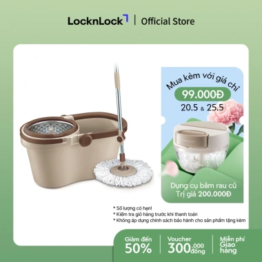 Bộ cây lau nhà xoay tay Compact Spin Mop Lock&Lock - Thiết kế gọn, sạch nhanh, giá 597.000₫