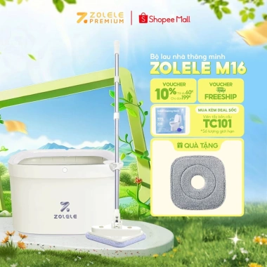 Bộ cây lau nhà ZOLELE 360 độ tự vắt 2 ngăn tách nước bẩn M16 trắng kem - Phiên bản giới hạn, giảm còn 429.000₫