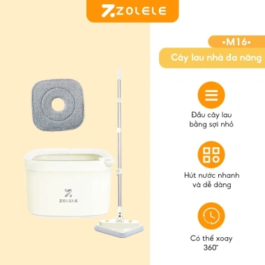 Bộ cây lau nhà ZOLELE 360 độ tự vắt 2 ngăn tách nước bẩn M16 trắng kem - Phiên bản giới hạn, giảm còn 429.000₫