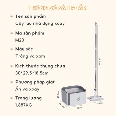 Bộ cây lau nhà ZOLELE 360 độ tự vắt 2 ngăn tách nước bẩn M20 - Lau sạch mọi góc ngách, giá chỉ 439.000đ
