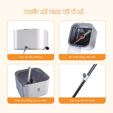 Bộ cây lau nhà ZOLELE 360 độ tự vắt 2 ngăn tách nước bẩn M20 - Lau sạch mọi góc ngách, giá chỉ 439.000đ