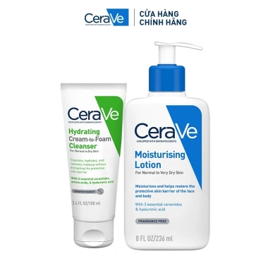 Bộ CeraVe 2 trong 1: Sữa rửa mặt tẩy trang và Dưỡng ẩm da khô, giá ưu đãi 535.000 VND