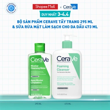 Bộ CeraVe 295ml Tẩy Trang + 473ml Sữa Rửa Mặt Dầu - Làm Sạch, Không Khô, Giảm Giá 17% 2 Bộ CeraVe 295ml Tẩy Trang + 473ml Sữa Rửa Mặt Dầu - Làm Sạch, Không Khô, Giảm Giá 17% 2