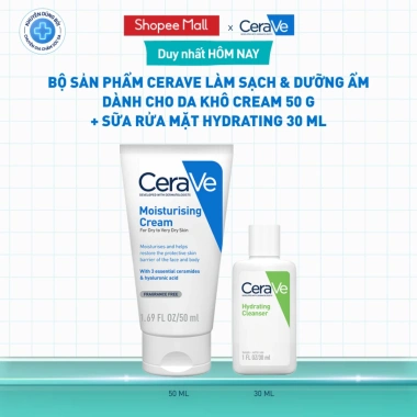 Bộ CeraVe Làm Sạch & Dưỡng ẩm Da Khô 50g + SRM Hydrating 30ml - Giá chỉ 170k